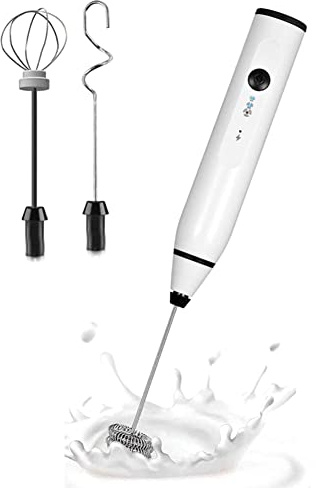 Louttary Mini batidora de mano para espumador de leche, batidora eléctrica con máquina eléctrica USB, batidora, batidora para espumador de leche, capuchino, color blanco