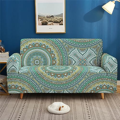 Sofa überzug Elegantes Mandala Grün Sofabezug Elastischer Couch überzug Waschbar Sofa Cover Universal Sofabezug l Form Sofaüberwurf Sofaschoner Für Hunde Haustiere Sofahusse 3 Sitzer
