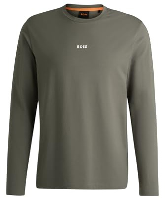 BOSS Hommes TChark T-Shirt en Coton Stretch à Manches Longues et Logo imprimé