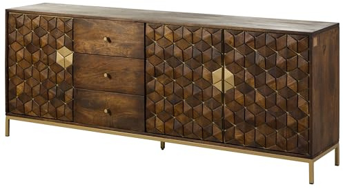 MASSIVMOEBEL24.DE | Diamond Sideboard im Art déco Stil aus Massivholz #221 Mangoholz - braun geölt 194x40x77 cm 6 Fächer, 3 Türen, 3 Schubladen Sideboard Schrank