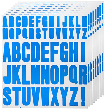 QUARKZMAN 440pcs 8 Hojas Pegatinas de Letras de Vinilo Impermeables Adhesivas para Interiores/Exteriores Calcomanía de Letras para Buzón Manualidades Puerta Coche Azul en Polvo