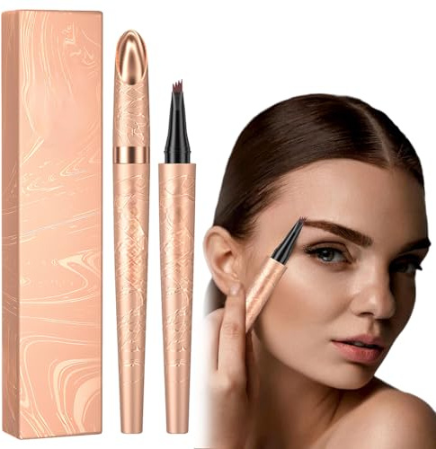Mikro Wasserdichter Augenbrauenstift mit 4 Gabelspitze Applikator, 2024 Neuest Wasserfester Eyebrow Pencil, Lang anhaltend Wasserfest Erzeugt mühelos natürlich aussehende Brauen (1, B# Hellbraun)