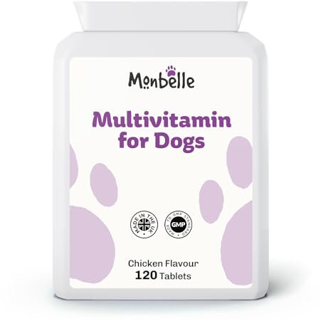 Monbelle Multivitamin Supplement for Dogs. 120 Chicken Flavour Chewable Tablets for Young or Senior Dogs. Antioxidant Vitamins & Trace Minerals for Dogs. Manufactured in the UK. Meets GMP Standard.