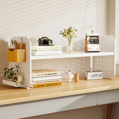 Regal Schreibtisch, Regal für Schreibtisch, lochwand büro, Schreibtischregal for Die Oberseite des Schreibtisches, Bücherregal-Ausstellungsregal for Bürobedarf(White,60x15cm/24x6in)