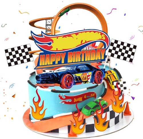 Torte ndeko Jungen Car- Hot Whels Kuchen Deko Kindergeburtstag Rennwagen Tortendeko Auto Sportwagen Cake Topper Set Happy Birthday Cupcake Topper für Kinder Geburtstag Party Kuchen Dekoration Supplies