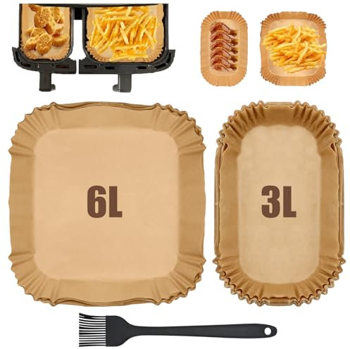 VEGCOO 160Pcs Papier Cuisson Air Fryer pour Philips Airfryer Série 3000, Papier Air Fryer pour Philips Dual Basket Airfryer 9 Litres NA350 6L+3L (80pcs+80pcs)