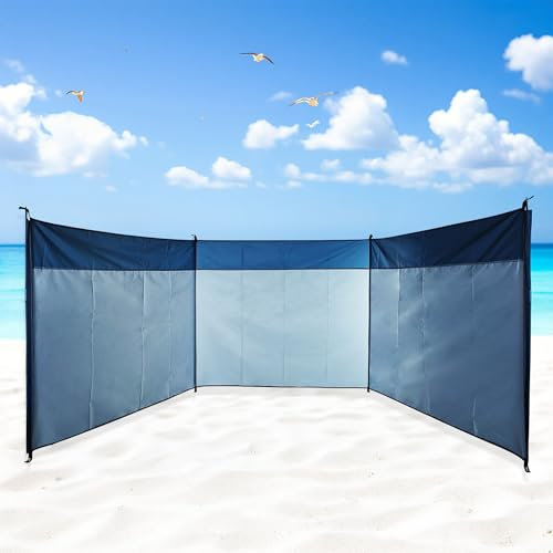 Strand Windschutz blau mit Tragetasche - 500 x 140 cm - Camping Sichtschutz mit Seil und Heringen - XL Strandzaun Blickschutz See Meer Garten Pool Sicht Schutzwand Spanische Wand