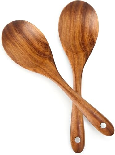 2 stycken salladsskedar stor, salladssked träsked 33 cm (13 tum) salladsbestick, teaksked, serveringssked sallad träbestick långt handtag