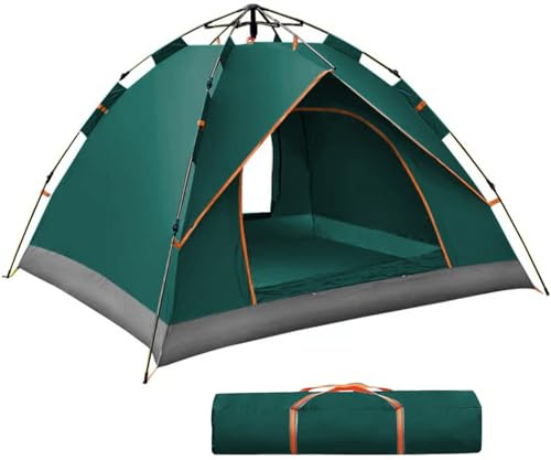 Grande Tente de Camping, 3-4 Personnes, 210 x 200 x 135 cm, Imperméable, Protection Solaire, Double Couche avec Moustiquaire (Vert)