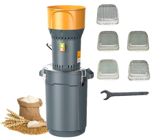 Elektrische Getreidemühle, 25-Liter-Mühle mit 5 Siebgrößen, Steckschlüssel, 19.000 U/min Gewürz- und Getreidemühle für Bohnen, Gewürze, Nüsse, Reis, Getreide und Mehl
