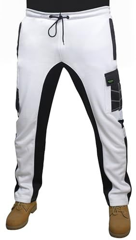 HASHOOB TRADING FZE Mens Work Trousers White Fleece Painter Decorators with Knee Pad Pocket Multi Cargo Pocket (Seven-White, XL)