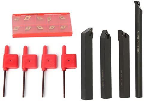 10pcs DCMT070204 Inserta Cuchillas, 4pcs Barra de Perforación de Vástago Recto de 12 Mm, Velocidad de Corte Rápida y Larga Vida útil, para la Herramienta de del Torno