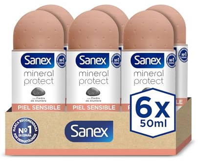 Sanex Mineral Protect, Desodorante Roll-On Piel Sensible, Pack 6x50ml