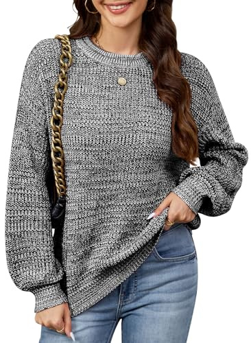 QIANSIQIANBO Pull Femme à col Rond et Manches Longues Pull Color Block Hauts Oversize Pullover d'hiver à Grosses Mailles Heather (S) Noir