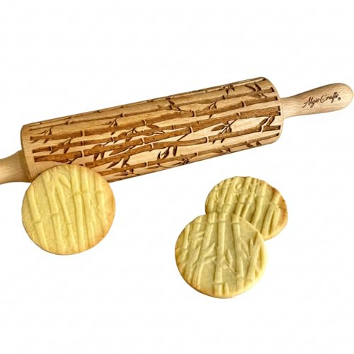 BAMBOU Rouleau a Patisserie avec Motif Bois Grave, Rouleau à Pâtisserie Decoratif, Pour DIY Faire et la Décoration de Biscuits et de la Céramique avec Embossage par Algis Crafts