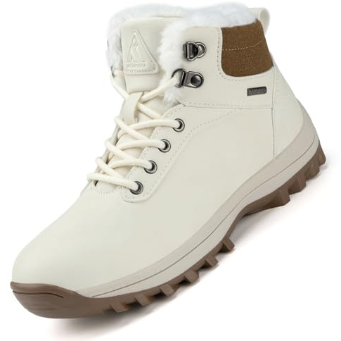 Mishansha Bottines Fourrées Femme Hiver Chaudes Antidérapantes à Lacets Bottes Plates en Peluche pour Extérieur Blanc EU 39