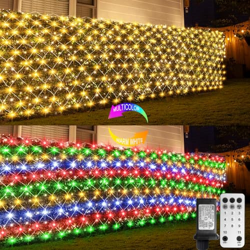 ZAIYW 20x6.6Ft 600 LED Net Lights Dual Color Changing Large Mesh Lights Outdoor with Remote Timer Plug in Christmas Net Light for Bushes Garden Tree Xmas Decor (Warm White & Multicolor)