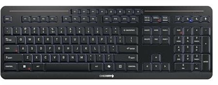 CHERRY Stream Keyboard Ultimate, Kabellose Multi-Device-Tastatur für bis zu 4 Geräte, US-Layout (QWERTY), Bluetooth, 2,4 GHz & Kabel, Beleuchtet, Schwarz