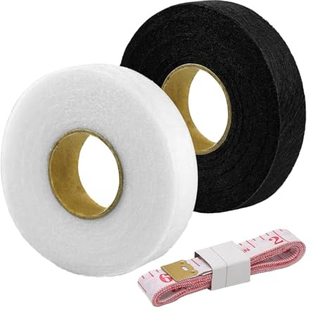 Junohawk 2 Pcs Wonder Web Hemming Tape, 64 Meters Iron On Fabric Mending Tape with Measuring Tool for Hems, Trousers, Curtains and Clothes, 2cm Wide