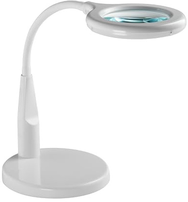 ALCO-Albert 9221 - Lámpara LED con lupa blanca, lente de cristal de 3,5 pulgadas, 3 dioptrías y 12 dioptrías, lámpara de escritorio con lupa de 14 cm