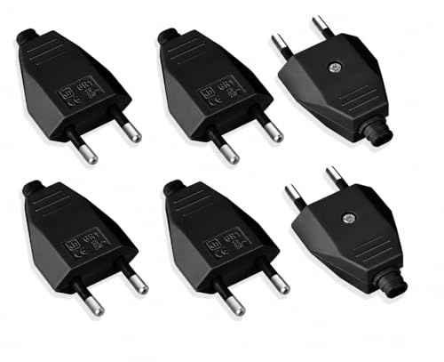 6PCS Fiche Européenne Plate, 250V pour Raccordement Domestique Fiche Male Prise Electrique Type Européen pour Installation Remplacement Et Sécurisation des Appareils Électriques Intérieur