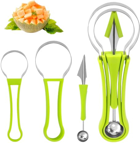 Zeaying 3-in-1 Wassermelonen Schneider, Obst Gabel, Küchen Utensil Set | Melonenschneider Edelstahl, Sommer Messer, Melonenausstecher mit Kugelausstecher und Portabilität, Melonenlöffel