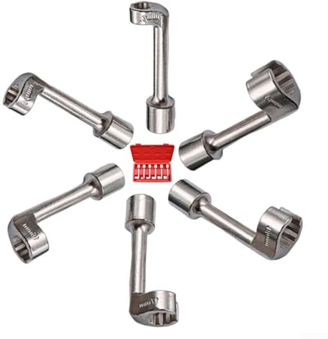 Set di 6 chiavi a bussola per tubo del carburante diesel, 6 pezzi, 1/2 azionamento, estremità aperta per tubi da 12-19 mm, struttura in metallo con custodia per il trasporto