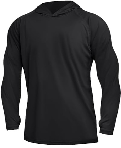 DiULi Protezione Solare Felpa da Uomo con Cappuccio, Magliette con Cappuccio da Uomo UPF 50+ a Maniche Lunghe, Asciugatura Rapida, Protezione dai Raggi UV, per Pesca, Sport, Nero L