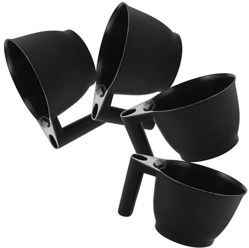 VILLCASE Cuencos Profesionales para Teñir el Cabello, 4 Unidades de Plástico Negro con Mango, Tazón para Mezclar Tinte de Salón, Herramienta Aplicación de Color en Peluquería