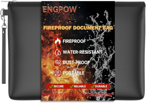 ENGPOW Dokumententasche Feuerfeste Geldtasche 5200℉ 36x26 cm | Feuerfeste und Wasserabweisende Tasche,Sichere Aufbewahrung,Reißverschluss,für Wichtiger A4 Dokumente,Geld,Passport