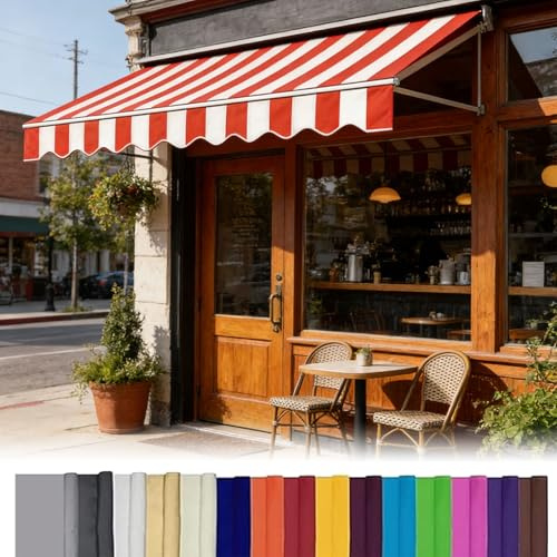 Telo di Ricambio per Tende da Sole Retrattile, Tessuto di Ricambio per Tende da Sole, Impermeabile, Resistente ai Raggi UV, Tendone Parasole In Tela per Balcone,Giardino(Red white,250 x 270cm)