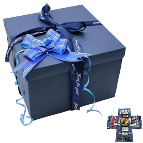 Cajas Sorpresa, Regalo Creativa Caja de Explosión de 5 Capas, Caja de Regalo Reutilizable Cumpleaños, Cajas Explosiva Hecha a Mano de Bricolaje (Azul)