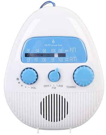 TARSHYRY Duschradio AM FM Bärbar Batteridriven Hängande Badrumsradio med Roterande Ratt Stänksäker Design för Hemresor Utomhus ABS-material 14,5x12x4cm