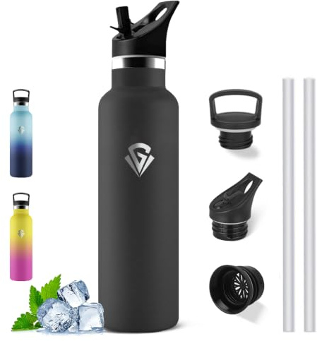 Gourde Isotherme- 1l- Gourde avec Paille, sans BPA, Bouteille Isotherme