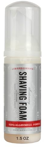 J.R.LIGGETT'S Mini Shaving Foam - Shaving Cream for Men & Women, Gentle Formula with Olive & Coconut Oil, Detergent, Aerosol, & Sulfate-Free, Smooth Hydration for Daily Grooming & Travel, 1.5 oz