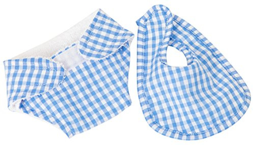 FRILLY LILY BLUE GINGHAM NAPPY AND BIB SET FOR 12-14 INCH [30-35CM] BABY DOLLS,SUCH AS GOTZ,COROLLE,ZAPF,MY LITTLE BABY BORN,MY FIRST BABY ANNABELL
