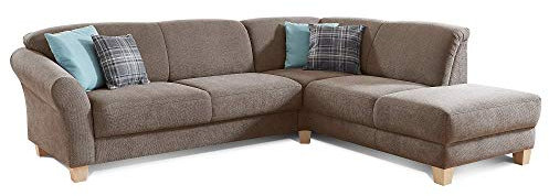 CAVADORE Ecksofa Gootlaand mit Ottomane rechts / Große Couch im Landhausstil / Mit Federkern /257 x 84 x 212 / Braun