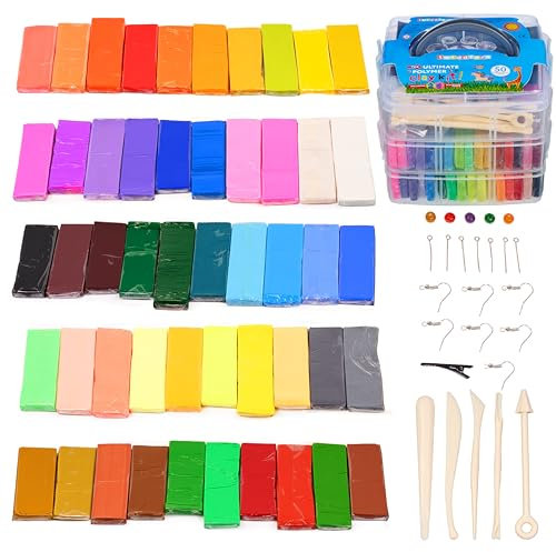THE TWIDDLERS 50 Farben Polymer Ton Modelliermasse Ofen Backen Set, mit Werkzeugen & Aufbewahrungsbox - Ofenhärtende Kinderknete zum Basteln, als Geschenk für Jungen & Mädchen