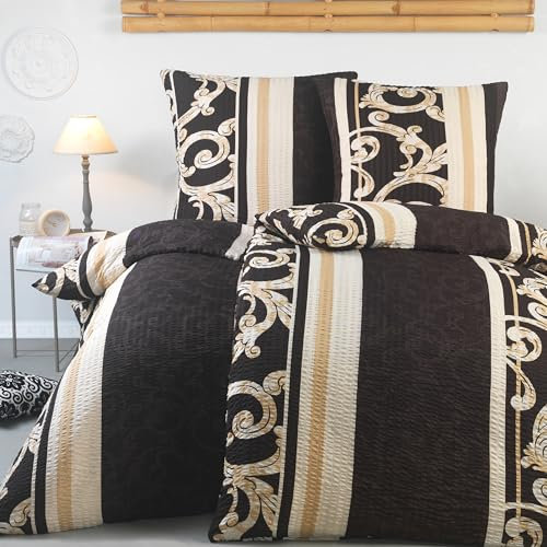 BaSaTex Seersucker Bettwäsche Set Mikrofaser Polyester 135x200 cm | Reißverschluss| 100% Microfaser | 2 teiliges Set | Design: Aurel