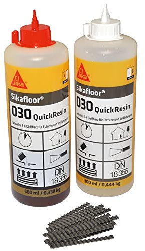 Sikafloor 030 QuickResin 2K Silikat Gießharz Estrich Harz Verfüllung von Rissen & Scheinfugen 2 Flaschen á 300ml + 20 Estrichklammern