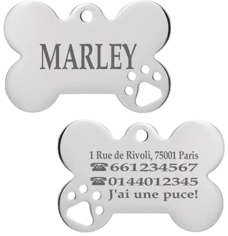 Ibera Gifts - Médaille Chien avec Gravure en Forme d'Os avec Pattes pour Animaux de Taille Moyenne à Grande, Médaille Chien Gravée (1 Patte, Grand)