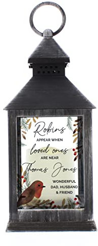 Personalised Robins Appear.. Memorial Black Lantern, Grave Marker, Memorial gift, In Memory, Candle, Remembrance, Black Lantern, Lamp, MMLNTRN01