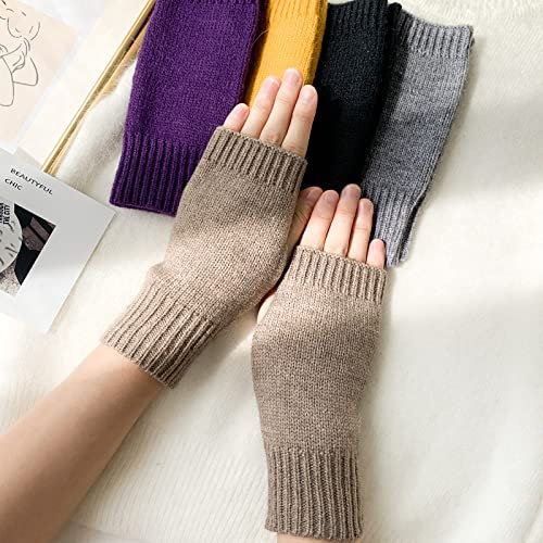 Liyinco Damen Süße Bunte Strick Fingerlose Handschuhe Winter Warme Plüsch Fingerlose Handschuhe Outdoor Büro Halbe Fingerhandschuhe Kaffee Eine Größe