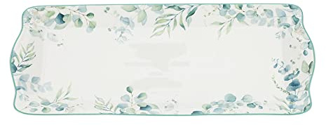 HERVIT Vassoio rettangolare in porcellana con decoro floreale Botanic 35x15 cm