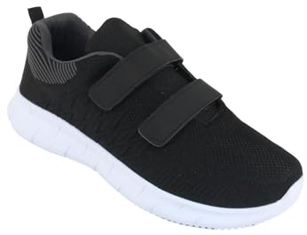 Pegasus Men's Wide Fit Touch Fasten Trainer, Breathable Mesh Design Shoe Black 9