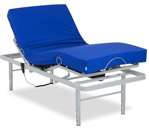 Gerialife - Pflegebett elektrisch verstellbar mit verstellbaren Beinen/Pflegematratze mit Kaltschaumkern und wasserdichtem Bezug Visco (80x200)