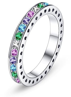 Bellitia Jewelry Anello di Eternità 925 Argento Diamante Simulato Zirconi Cubici Anelli Colorati di Fidanzamento Fascia Nuziale Promessa Banda Anelli Impilabili Gioielli Regalo per Donne