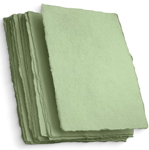 Wanderings grünes A5 Baumwollpapier handgeschöpft mit Büttenrand – kaltgepresst – 50 Blatt, 150 GSM – 5,8 x 8,3 / 15x21 cm – für Aquarell, Schreiben, Drucken, Karten & DIY