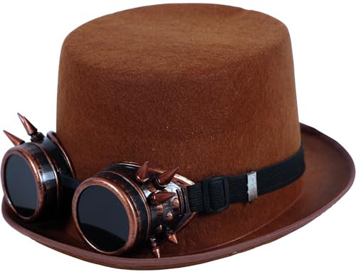 Steampunk Zylinder braun mit Stachelbrille KW 59 cm für Erwachsene Kostüm-Zubehör Fasching Karneval