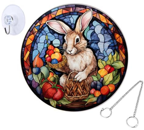 MUCKLILY Osterdeko Kaninchen Anhänger Acryl Hängende Fensterdekoration Doppelseitig mit Eisenkette und Saugnapfhaken Türschild Frühling Festschmuck für Fenster Tür Veranda